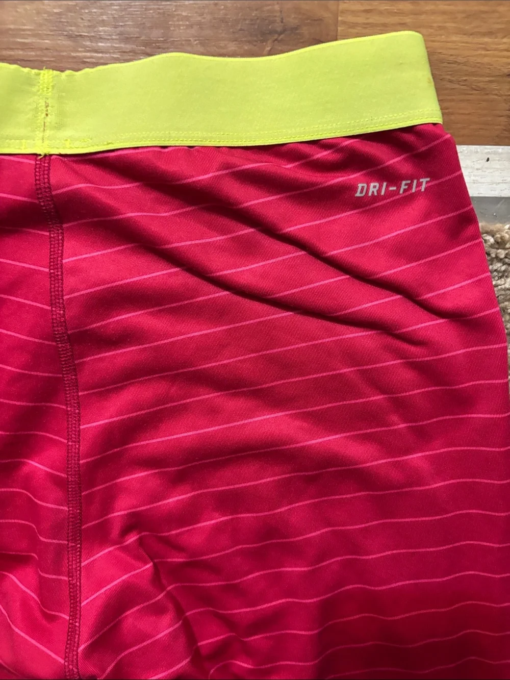 Nike Pro Dri-Fit Womans Md Pink Stripe Compression Tights with Lime Waistband